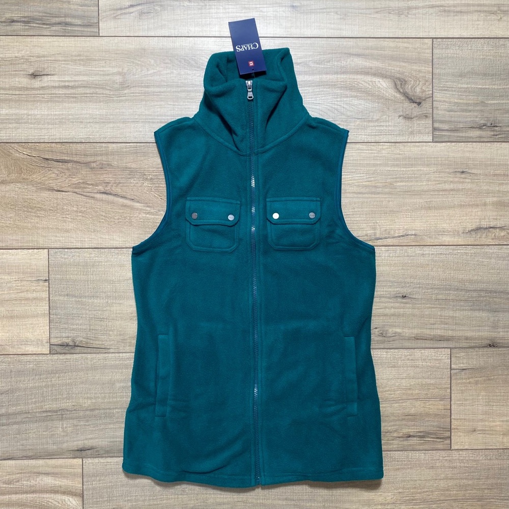 CHAPS‎ Womens Fleece Zip Front Mock Neck Vest Size XS Green